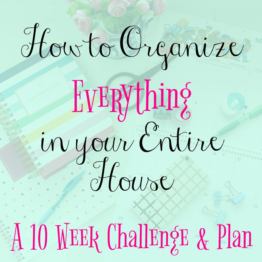 How To Organize Everything In Your Entire House A 10 Week Challenge & Plan poster.