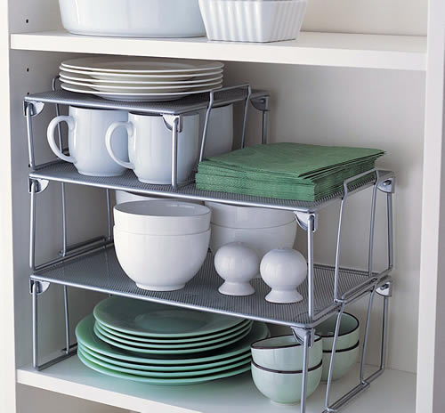 Interior rack shelf with dishes on it.