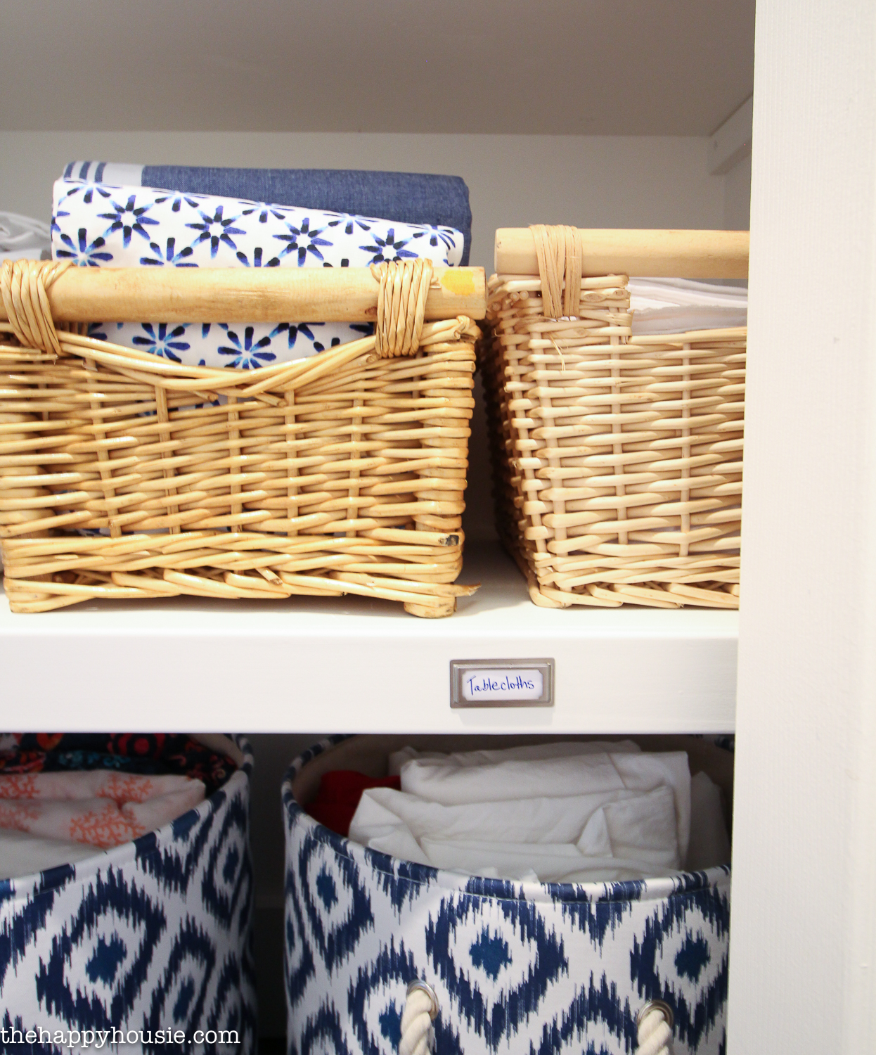 Wicker baskets filled with linen.