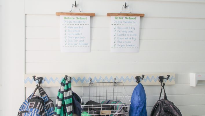 How to Create an organized entry or mud room area in a small space - our mud room laundry room hallway organization makeover reveal at the happy housie-10