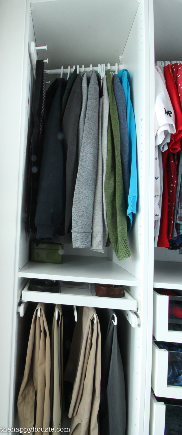 An area for sweatshirt and pants.