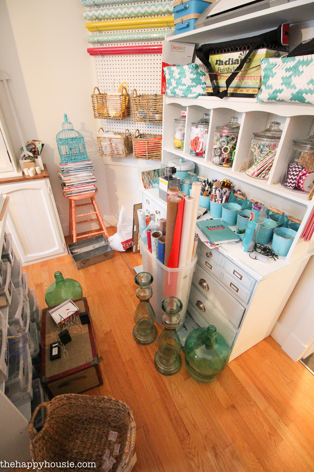 Organizing the space with jars and baskets.