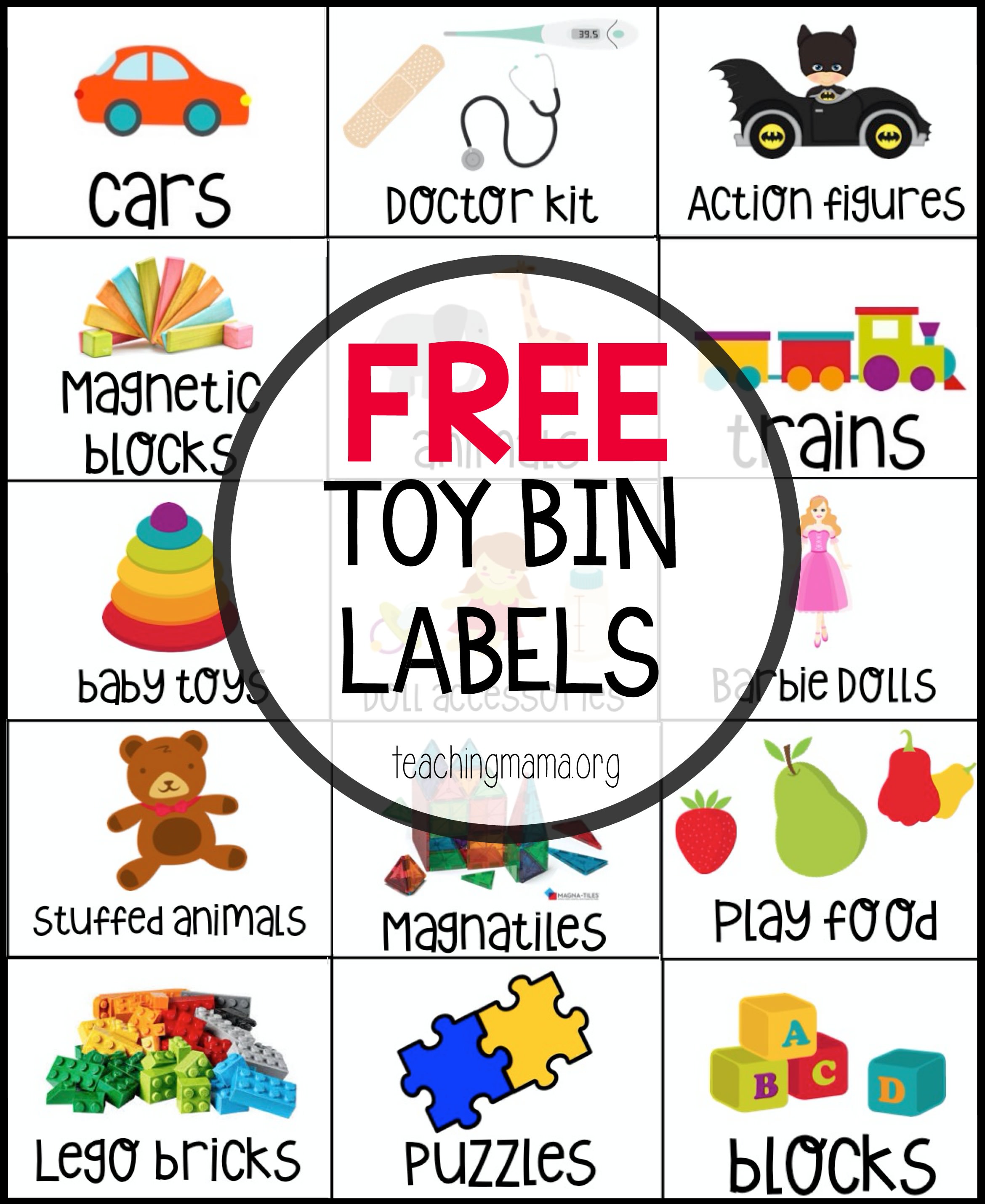 Free Toy Bin Labels poster.
