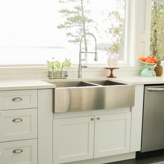 A large stainless steel sink in the kitchen.