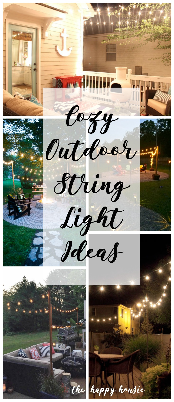 Cozy outdoor string light ideas poster.