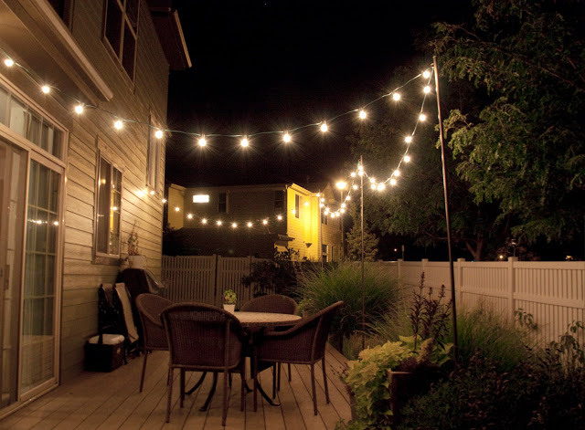 Lights around an outdoor deck.
