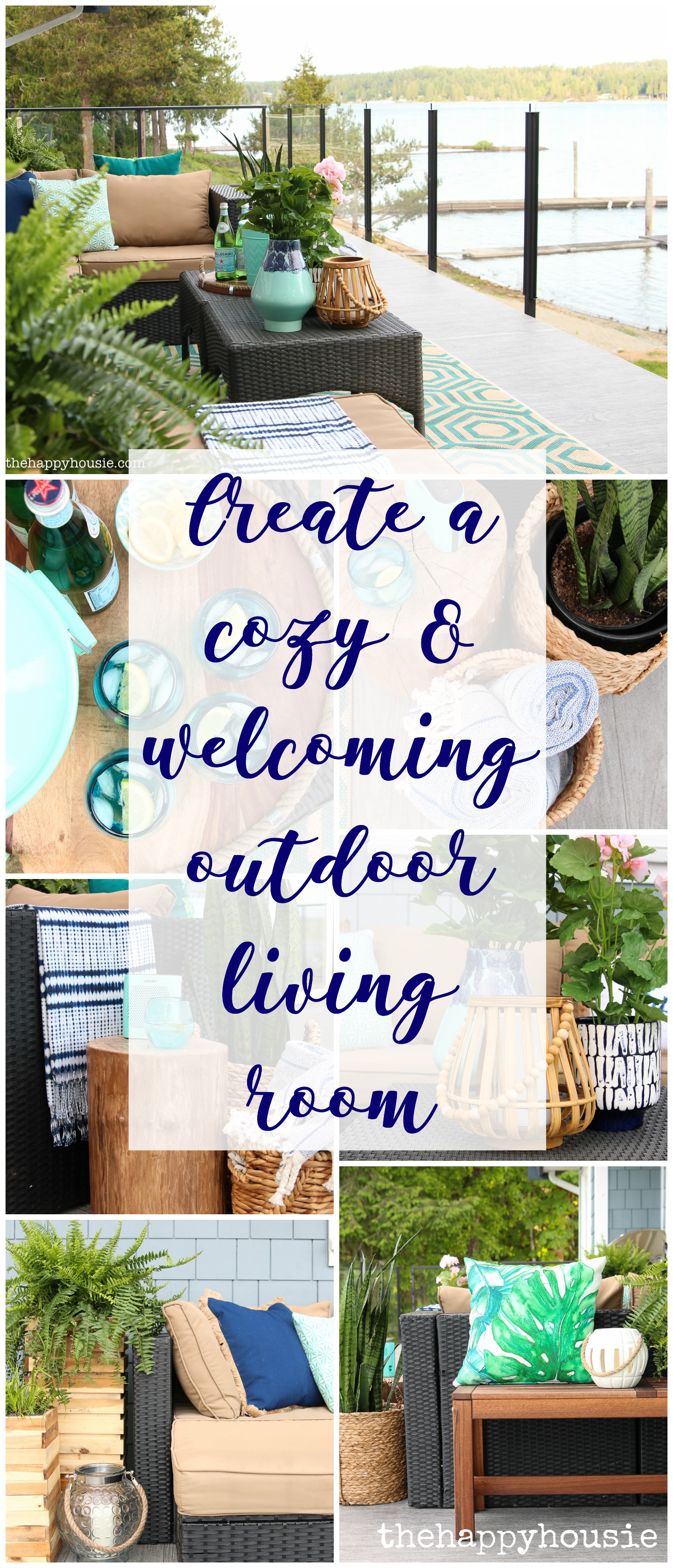 Create a cozy and welcoming outdoor living room poster.