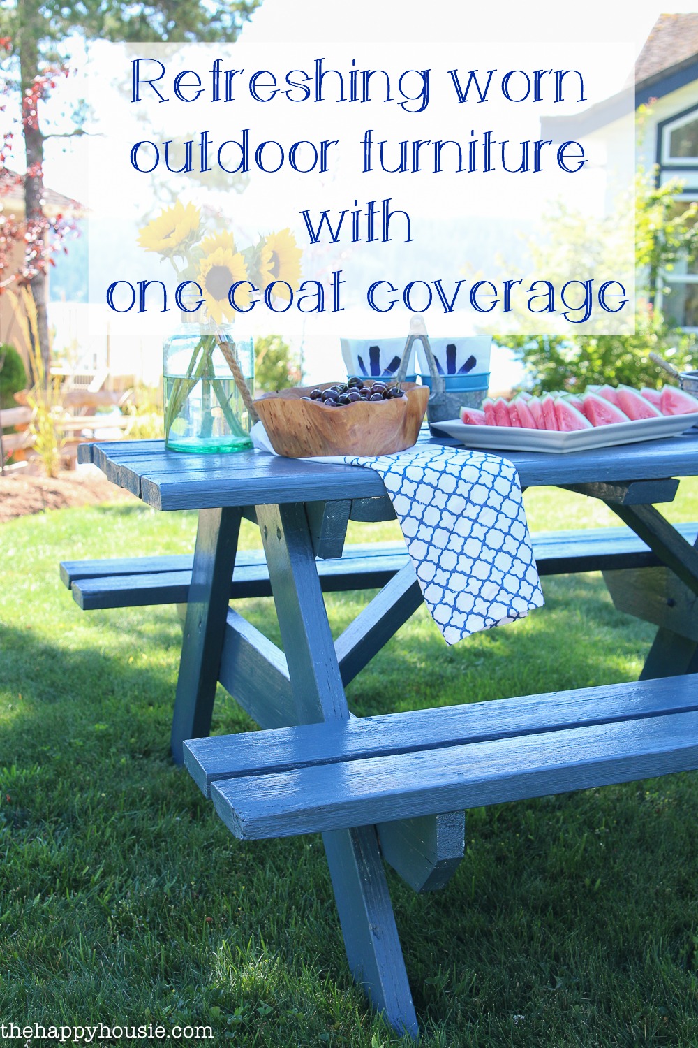 Refreshing Worn Outdoor Furniture With One Coat Coverage poster.