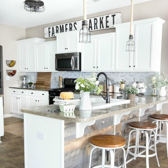 10 Fab Farmhouse Kitchen Makeovers {where they painted the existing cabinets}