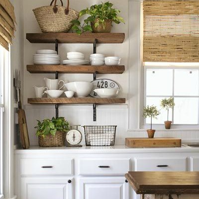 Farmhouse Kitchen Open Shelving Choices, Cottage Style Floating Shelves