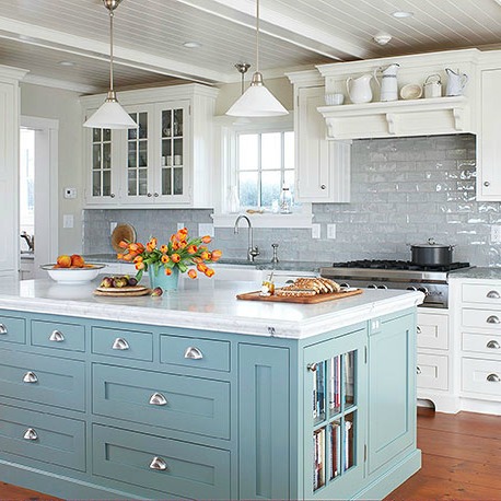 White Kitchens With Coloured Islands, Kitchen With Blue Island
