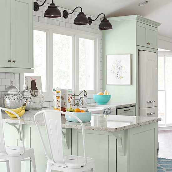 10 Stunning Farmhouse Kitchens with Coloured Cabinets