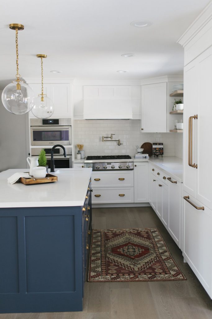 White Kitchens With Coloured Islands, White Kitchen With Navy Blue Island