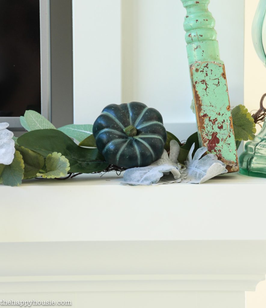 Beautifully Simple Blue & Green Fall Mantel Decor | The Happy Housie