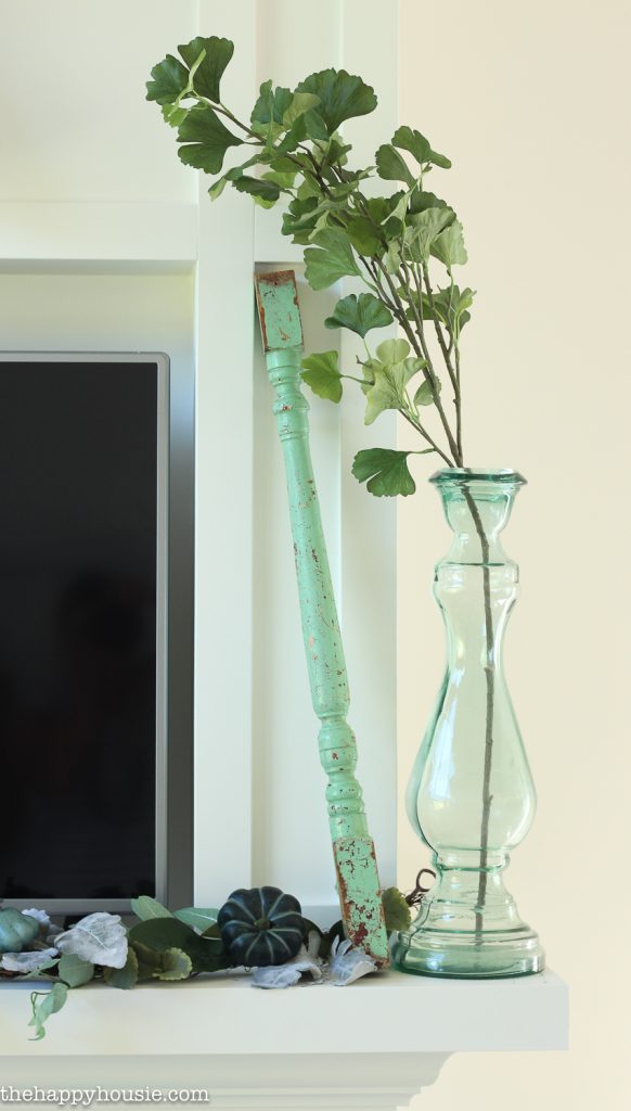 Beautifully Simple Blue & Green Fall Mantel Decor | The Happy Housie