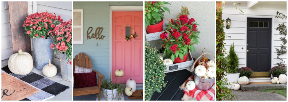 Porches decorated for fall by bloggers.