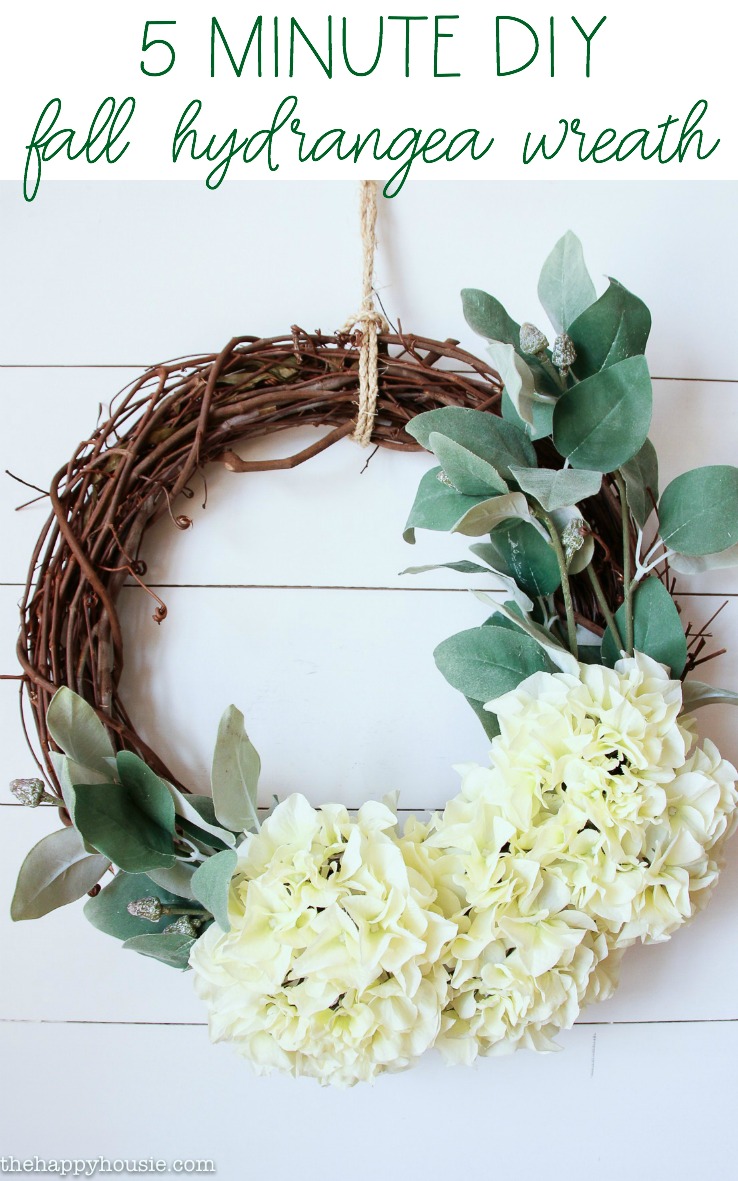 5 minute DIY fall hydrangea wreath graphic.