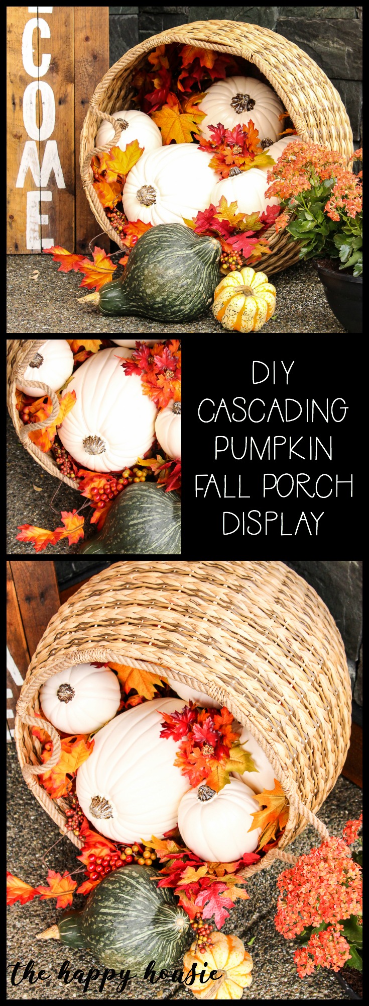 DIY Cascading Pumpkin Fall Porch Display poster.