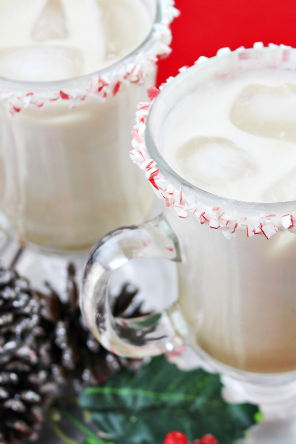 A White Russian with peppermint around the rim.
