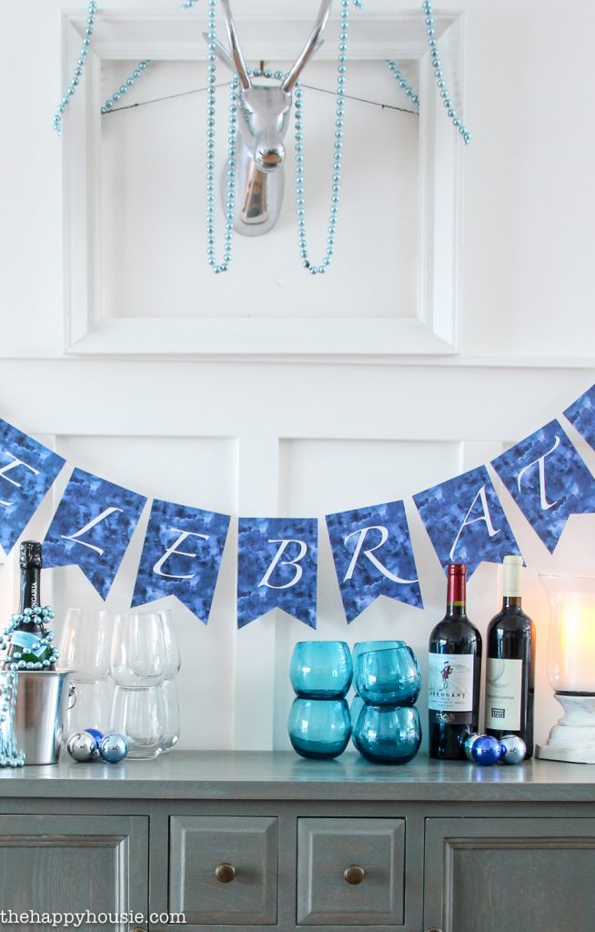 Free Printable New Year's Eve Banners &amp; Bar Cabinet Decor | The Happy Housie