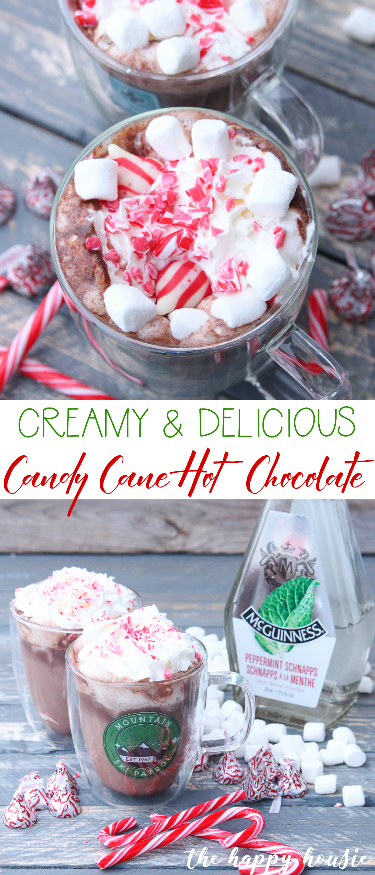 Cups of creamy & delicious candy cane hot chocolate poster.