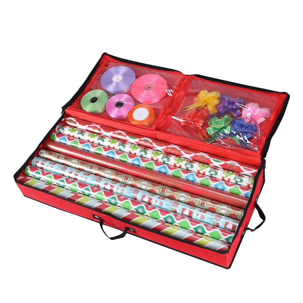 Storage box for wrapping paper.
