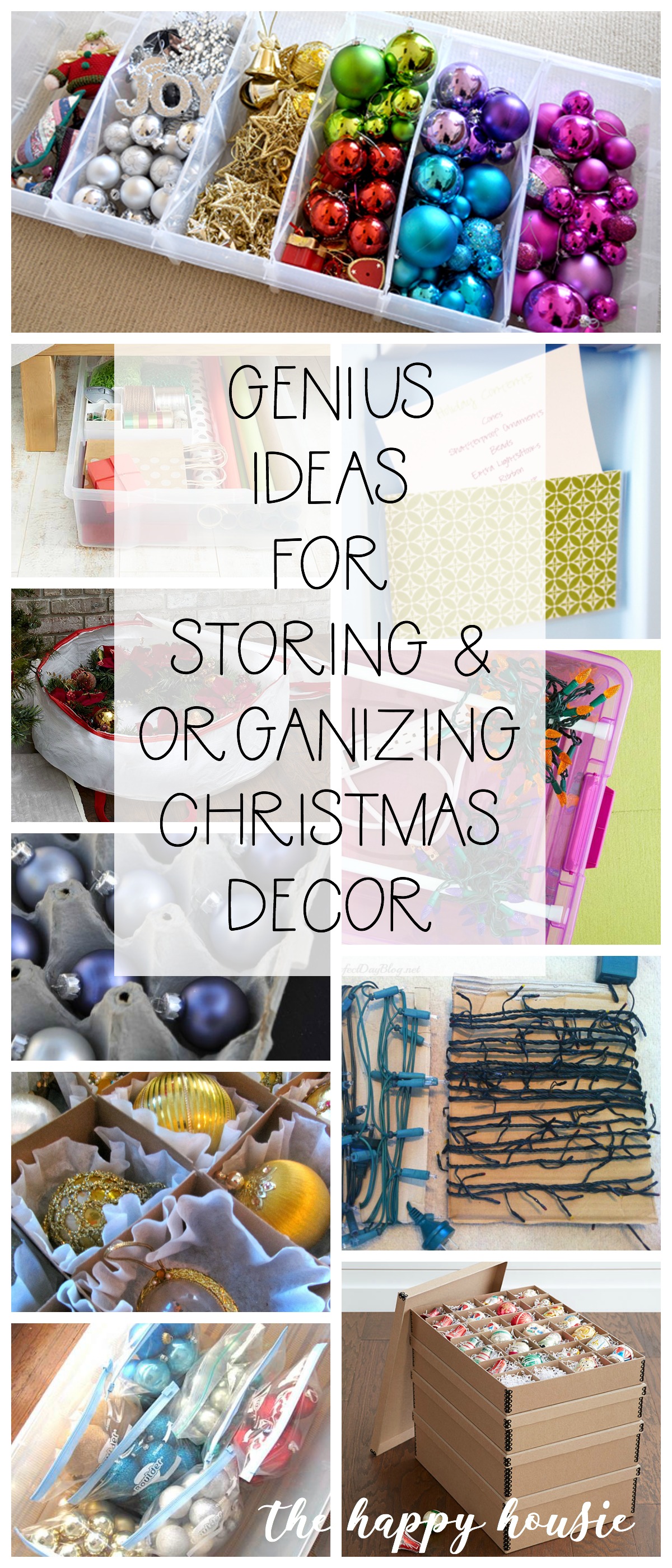 Genius Ideas For Storing & Organizing Christmas Decor poster.