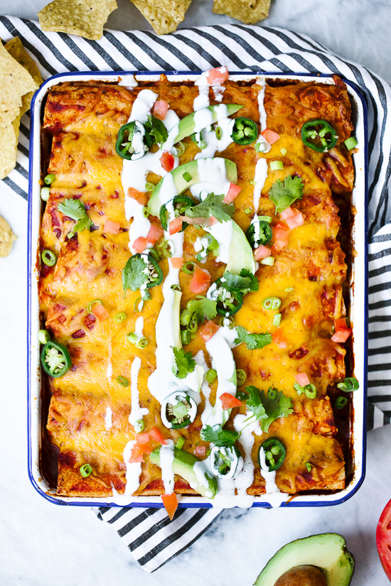 Chicken casserole with jalapenos and sour cream on top.