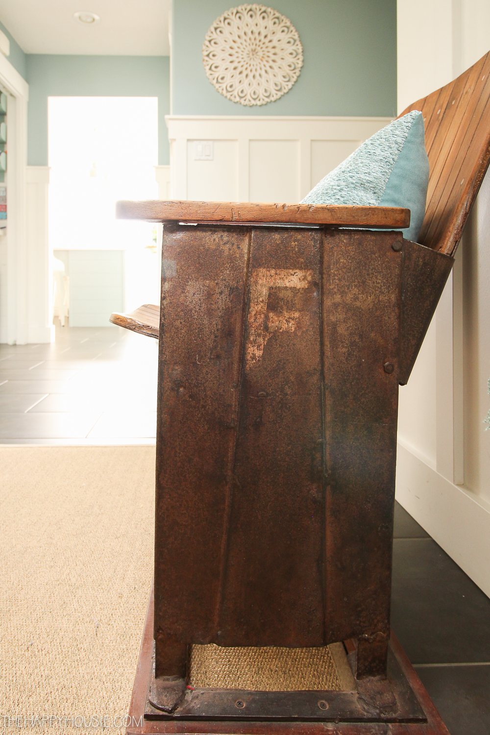 Up close look at the antique looking chair.