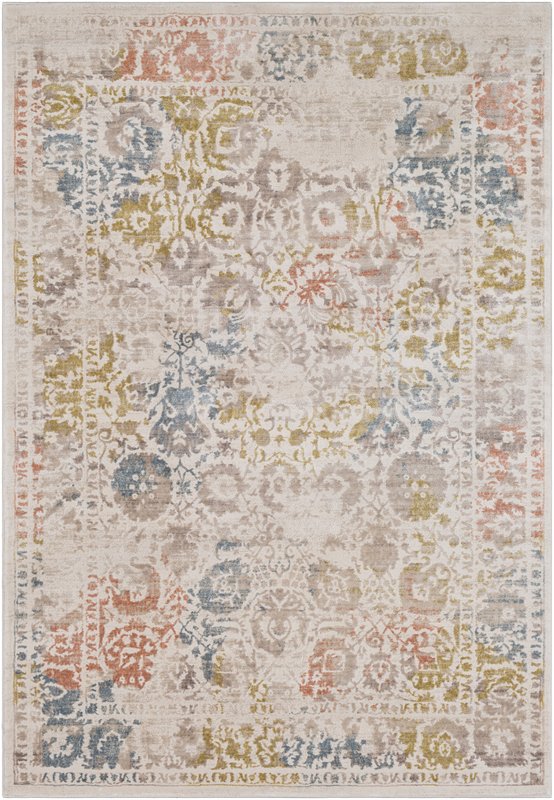 A very light coloured distressed rug.