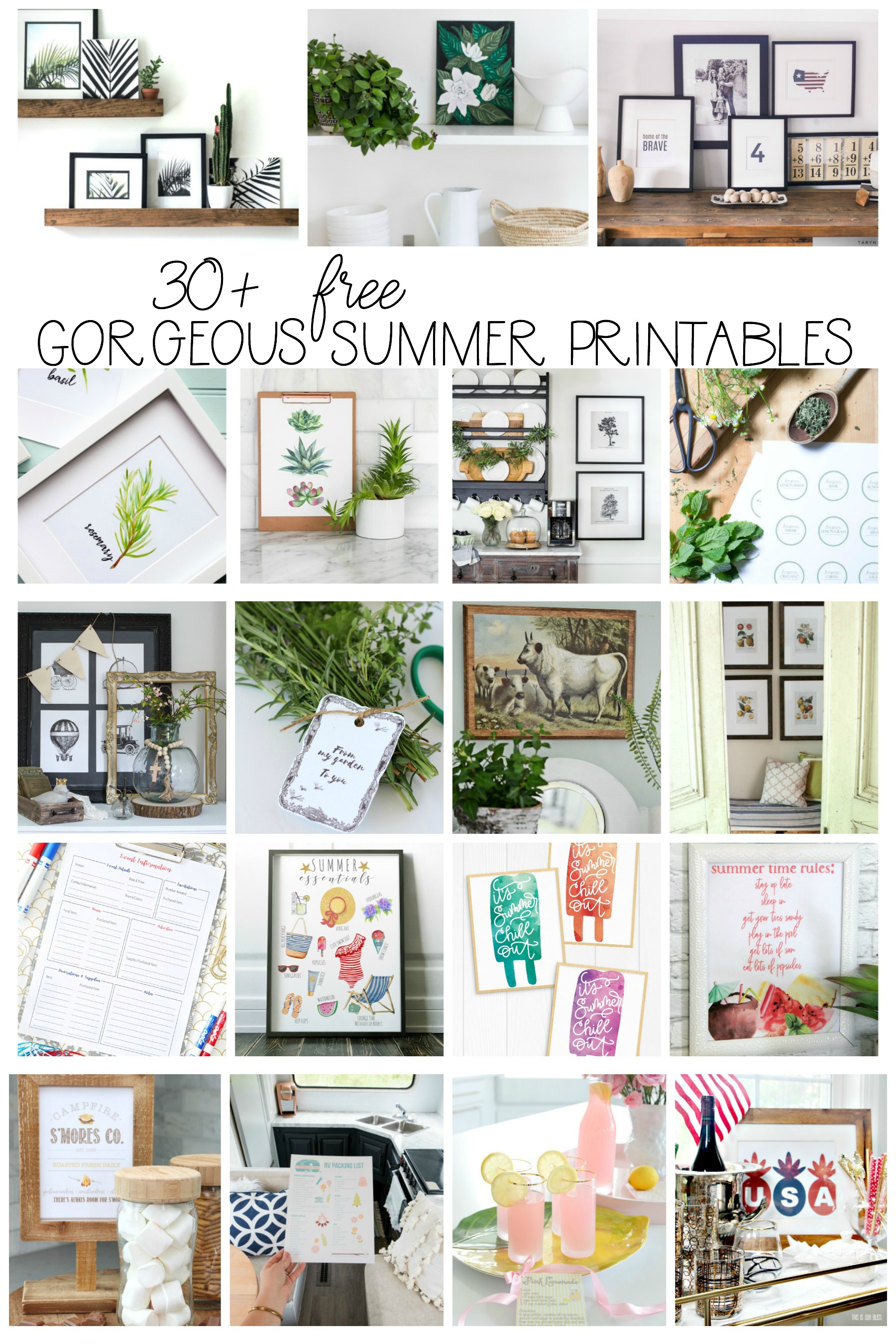 30 + free gorgeous summer printables poster.