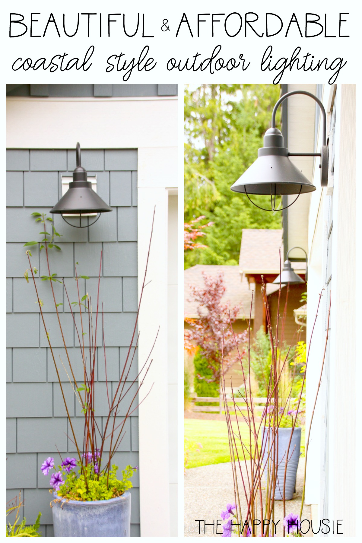 Beautiful & Affordable Coastal Style Outdoor Lighting graphic.