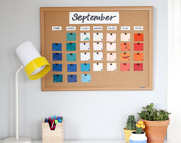 A home corkboard calendar.