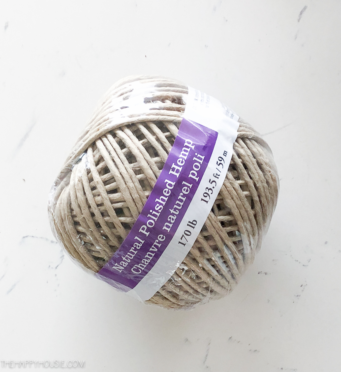 Hemp twine in its package on the counter.
