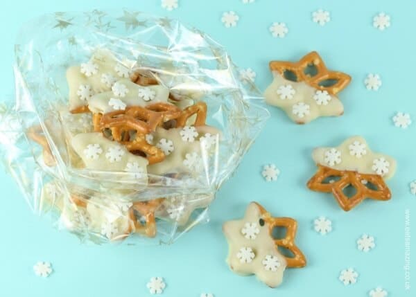 Pretzel stars, that have dipped in white chocolate.