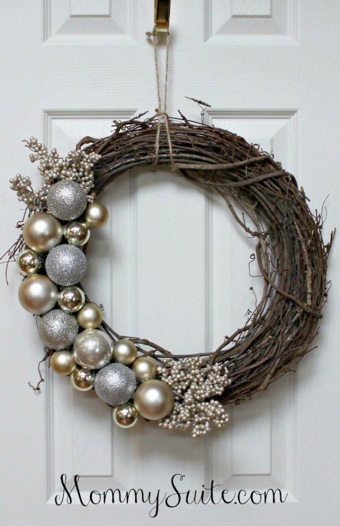 Silver and gold ornament wreath. 