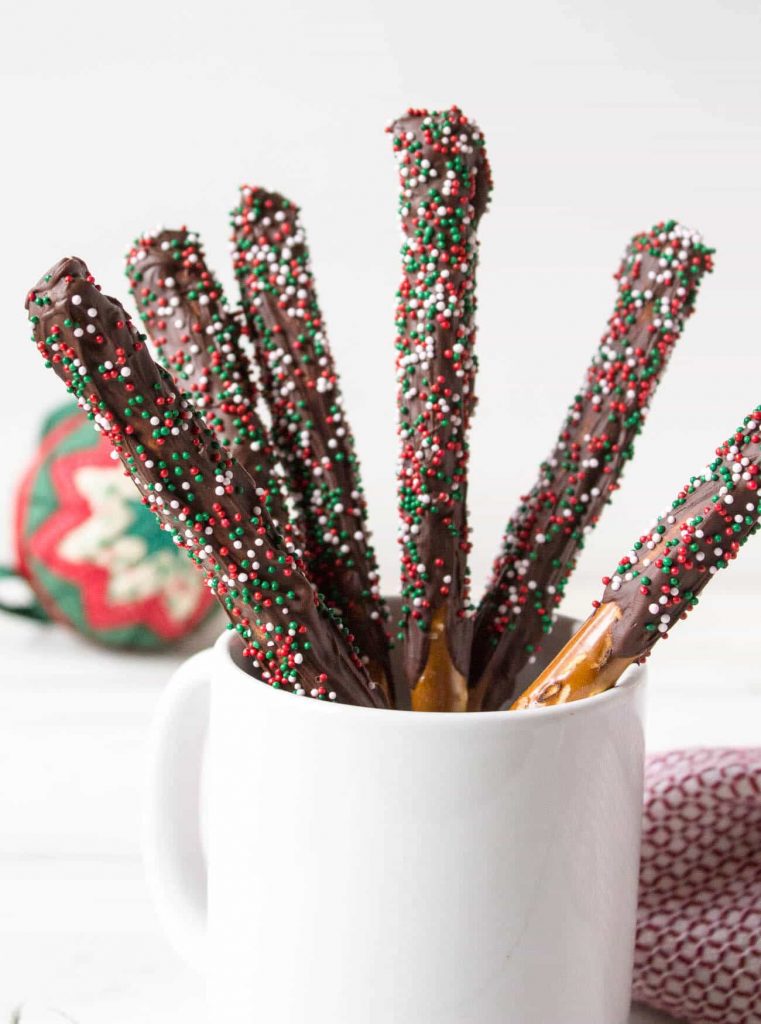 Chocolate dipped pretzels.