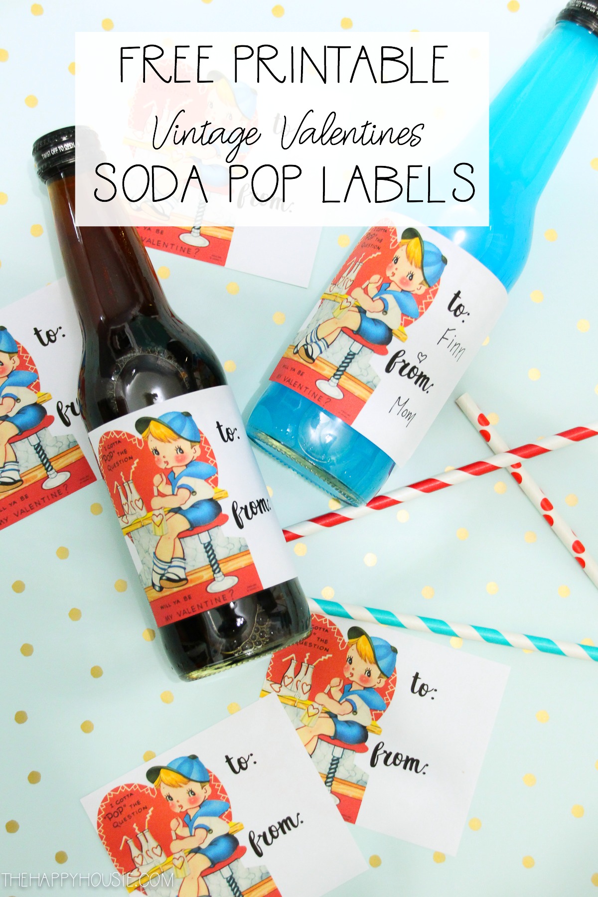 Free Printable Vintage Valentines Soda Pop Labels graphic.