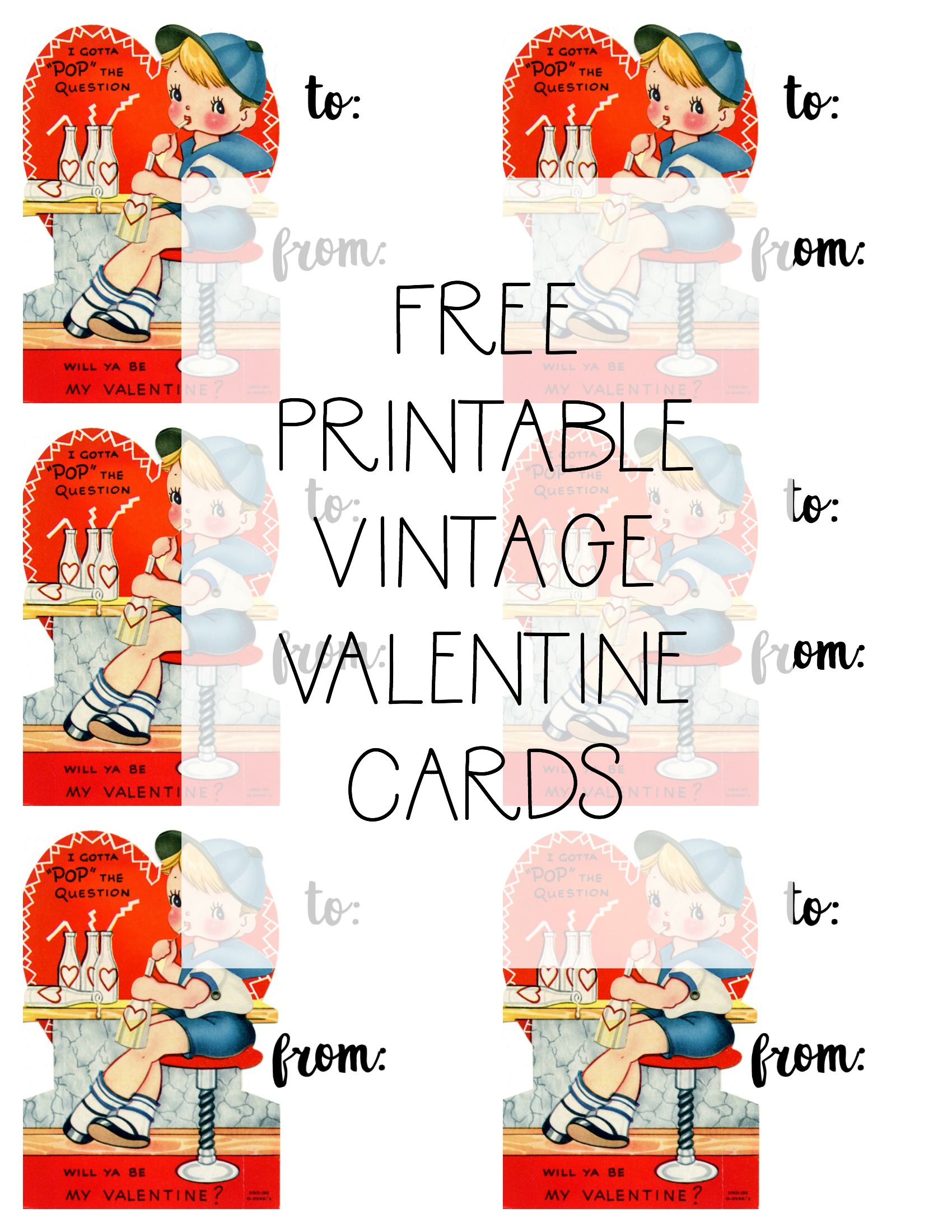 Free Printable Vintage Valentine Cards graphic.