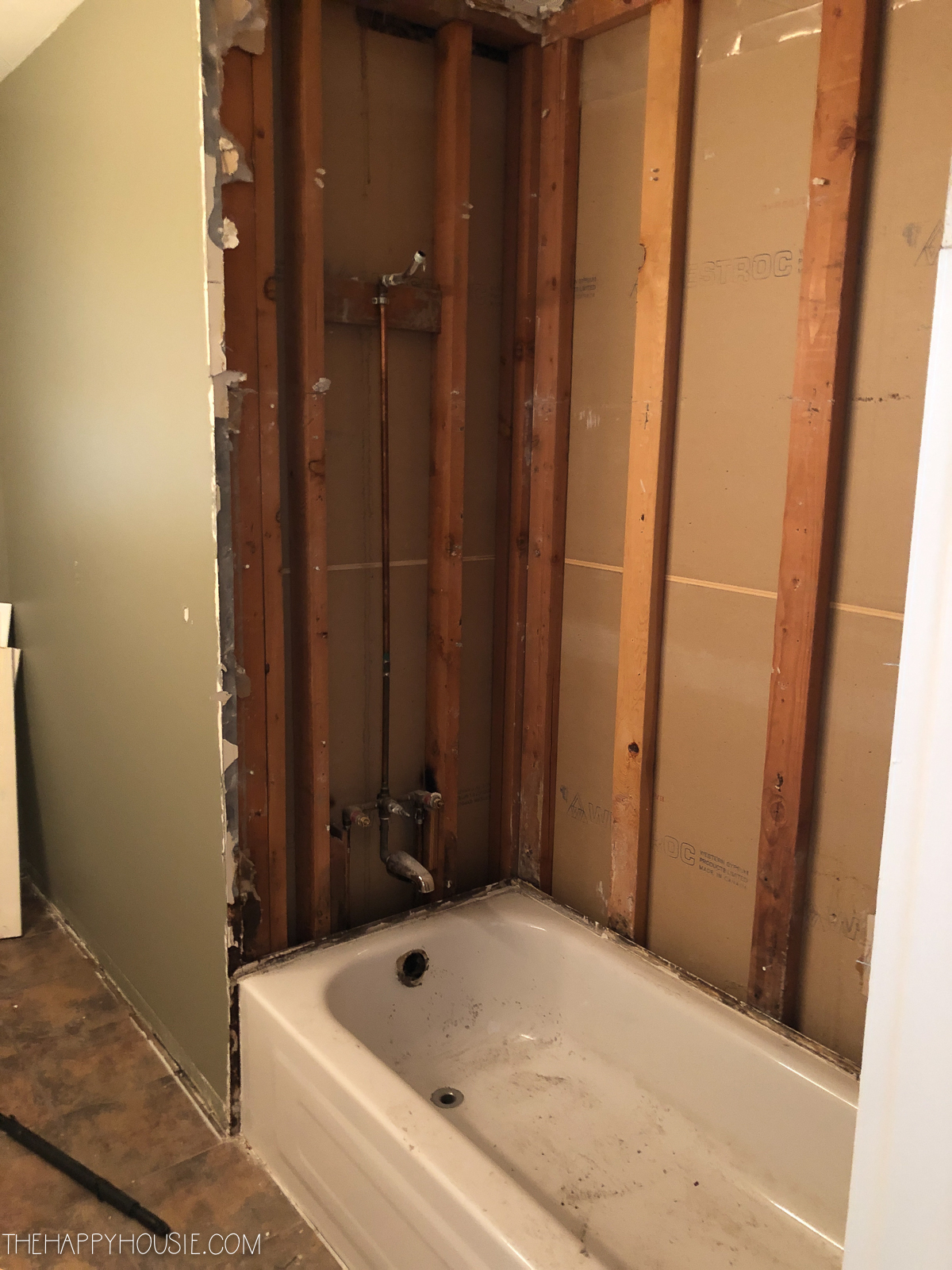 Looking at the bathroom after taking it apart for renovation.