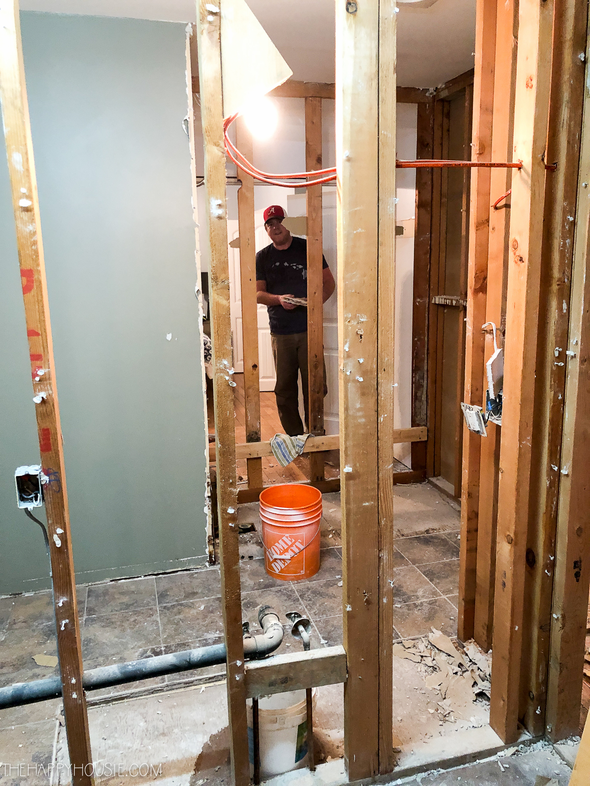A look at the renovation from the bathroom into the bedroom.