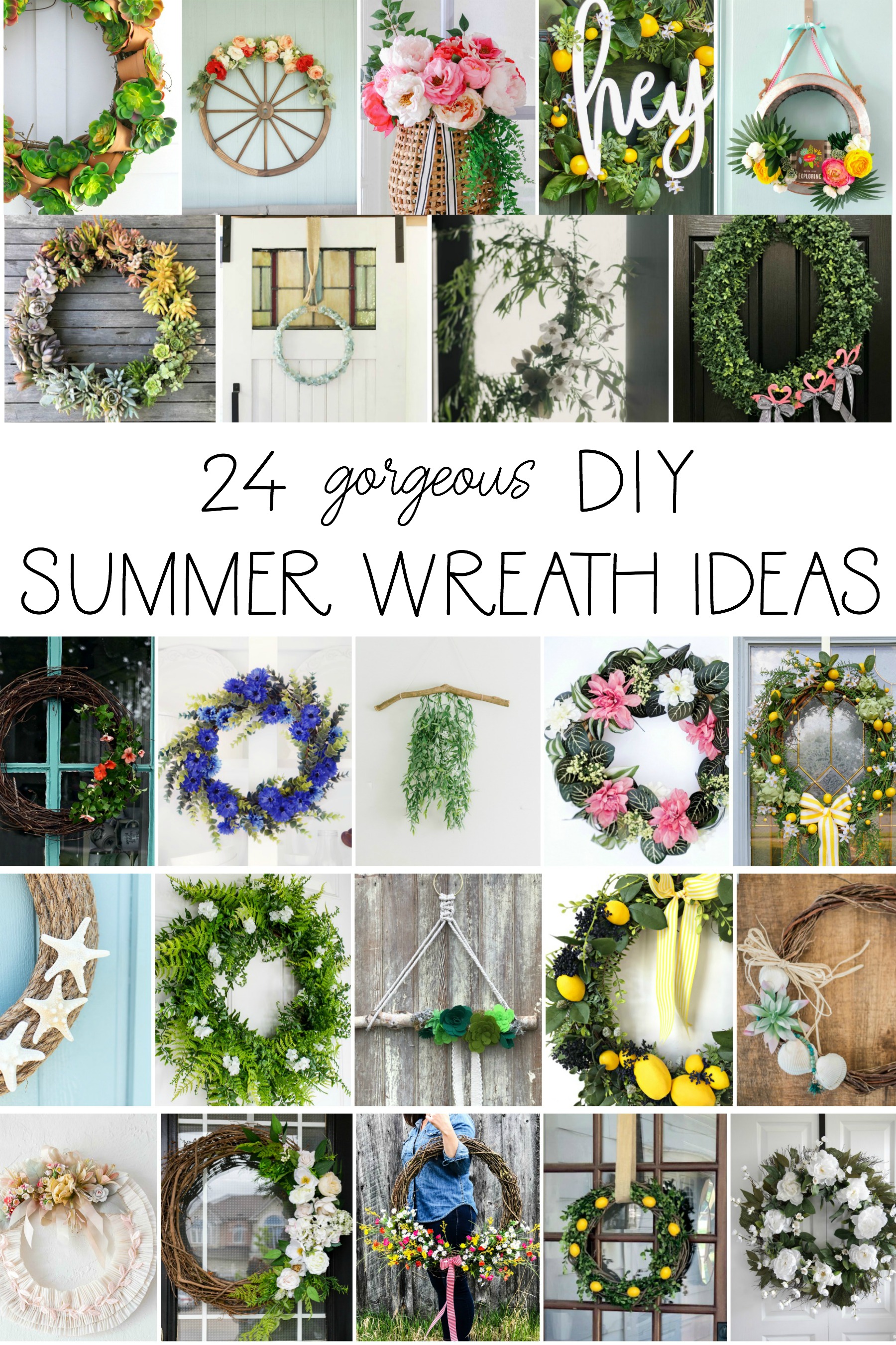24 gorgeous DIY summer wreath ideas poster.