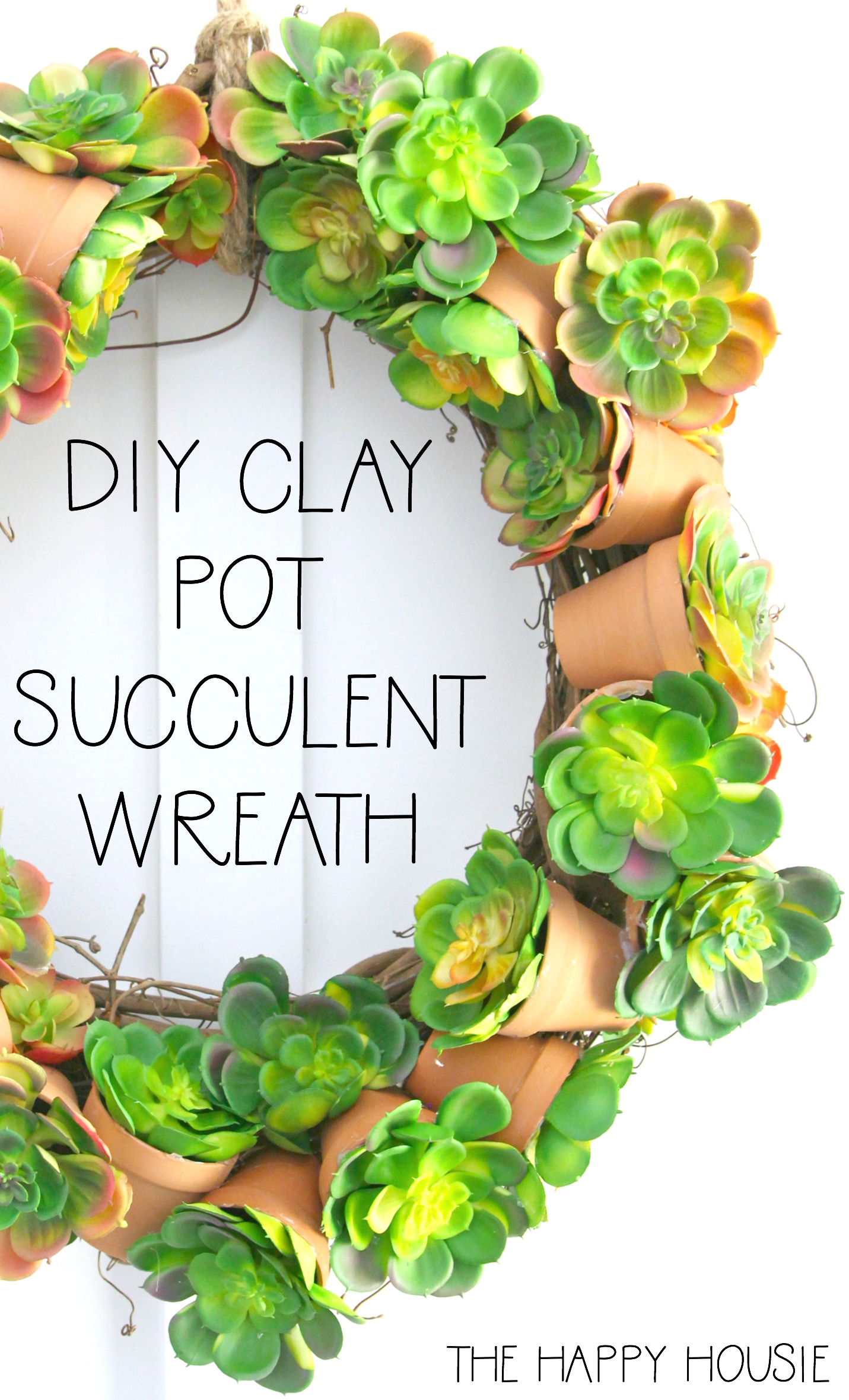 DIY clay pot succulent wreath graphic.
