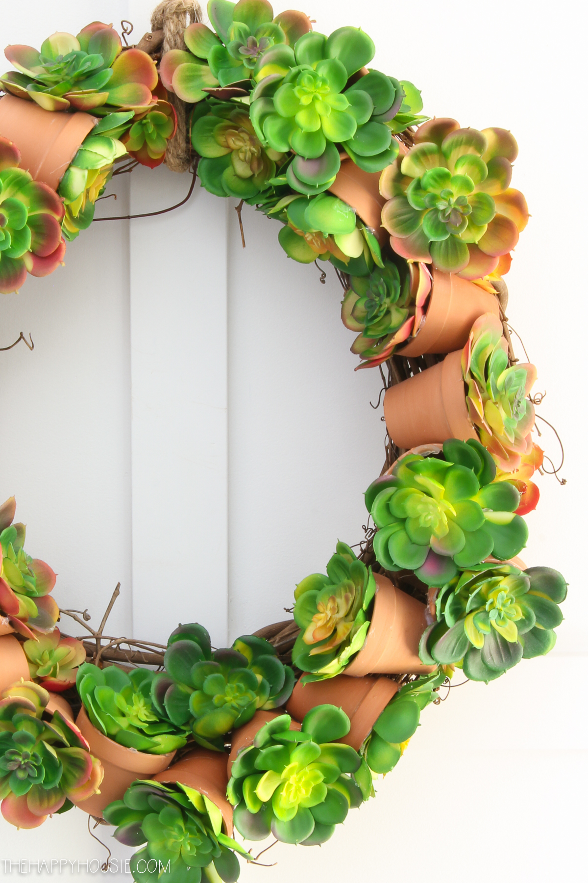 All the little clay pots on the wreath.