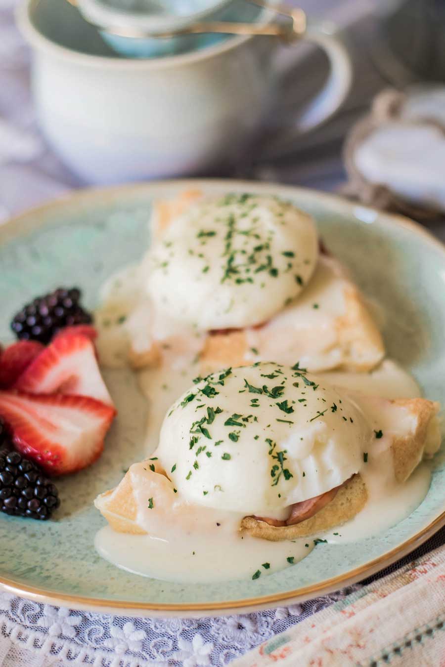 Eggs benedict on the table.