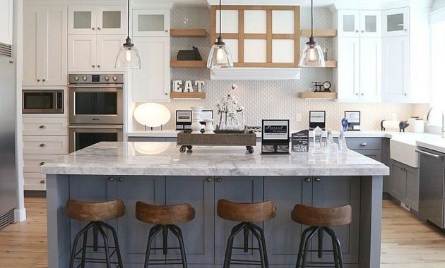 Grey Kitchen Cabinets, White Kitchen Gray Island Countertop