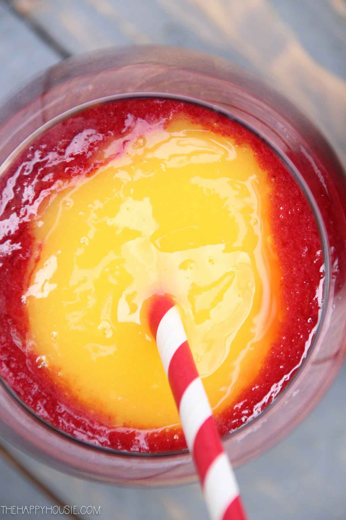 The deep rich colour of the blackberry and the bright mango together.