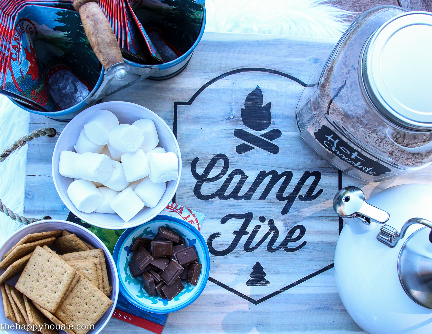 A s'more station is set up.