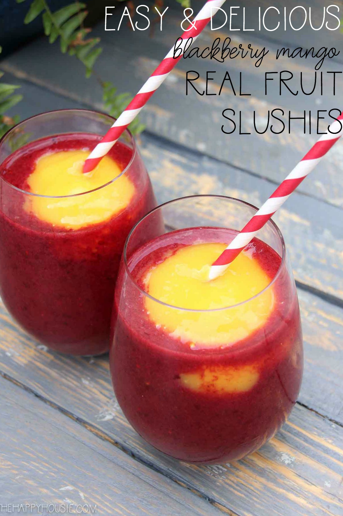 Easy & Delicious Blackberry Real Fruit Slushies on a table.