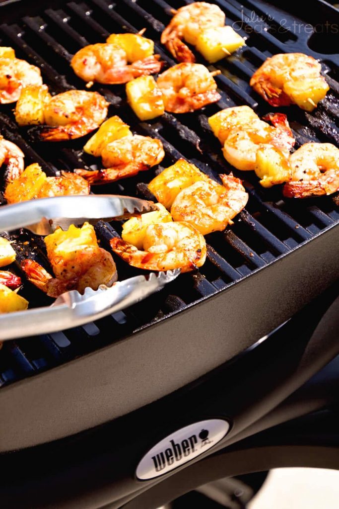 Pineapple grilled shrimp on the bbq.